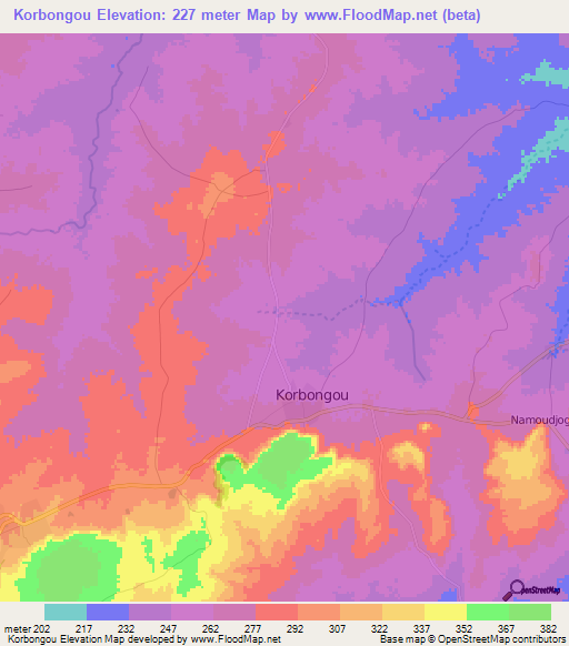 Korbongou,Togo Elevation Map