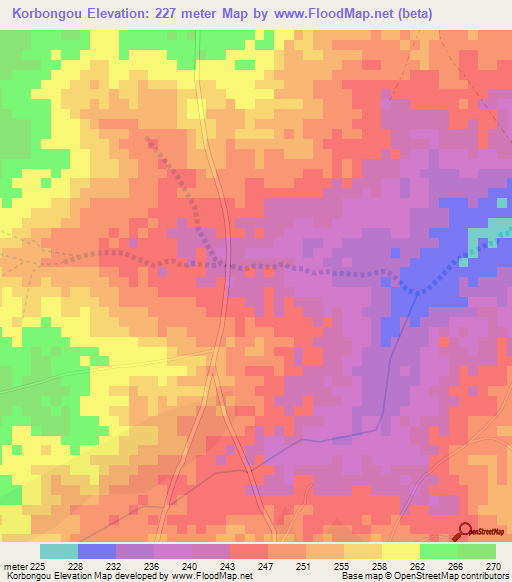 Korbongou,Togo Elevation Map