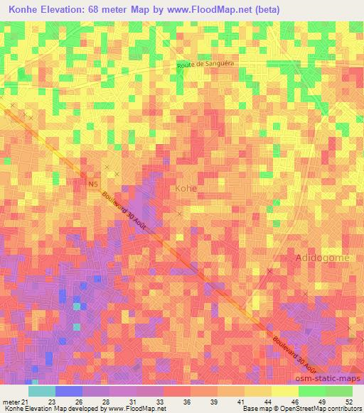 Konhe,Togo Elevation Map