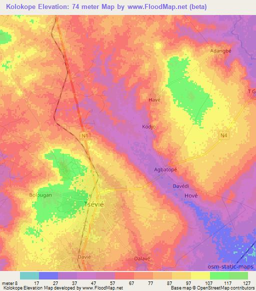 Kolokope,Togo Elevation Map