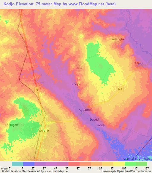 Kodjo,Togo Elevation Map