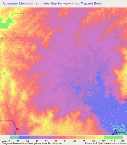 Gbegame,Togo Elevation Map