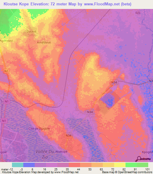 Kloutse Kope,Togo Elevation Map