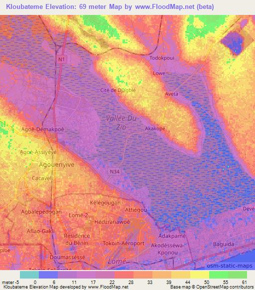 Kloubateme,Togo Elevation Map