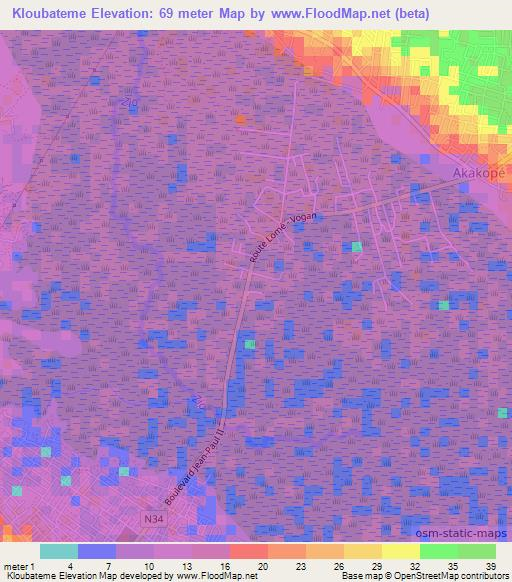 Kloubateme,Togo Elevation Map