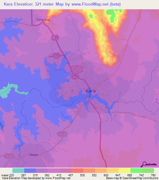 Kara,Togo Elevation Map