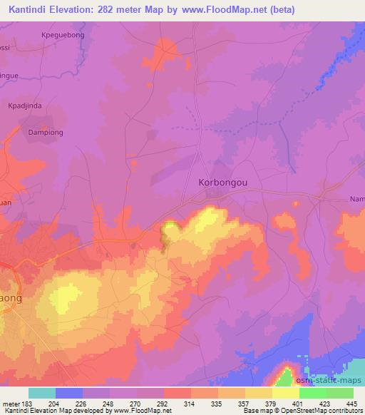 Kantindi,Togo Elevation Map