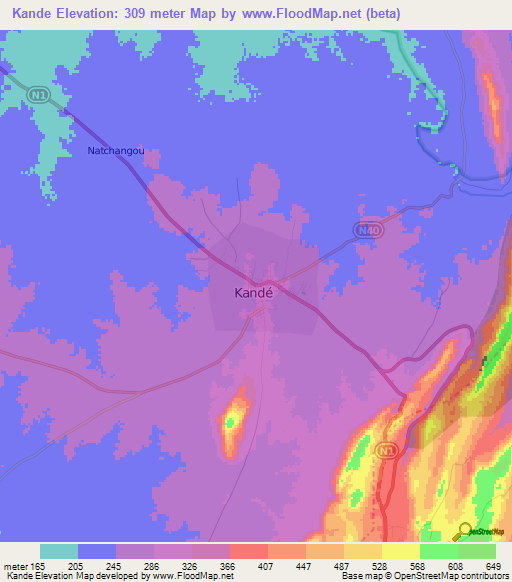 Kande,Togo Elevation Map