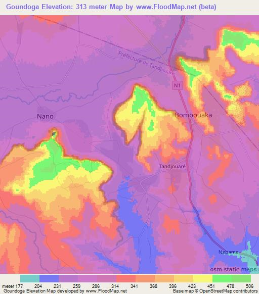 Goundoga,Togo Elevation Map