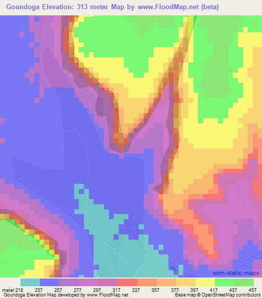 Goundoga,Togo Elevation Map