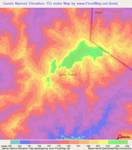 Gando Namoni,Togo Elevation Map