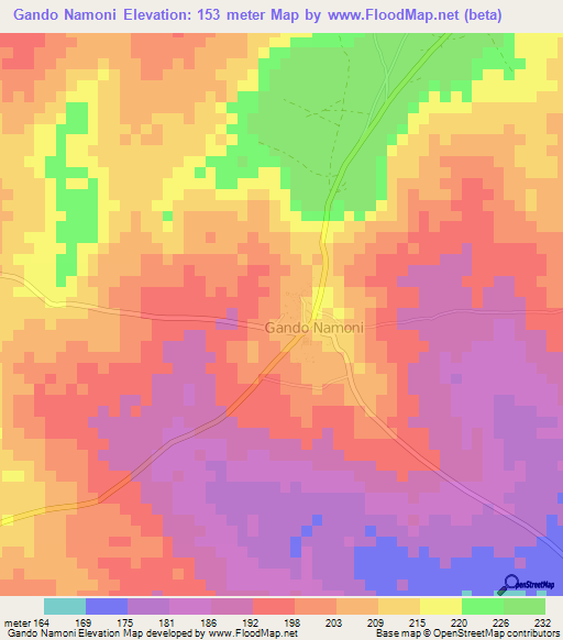 Gando Namoni,Togo Elevation Map