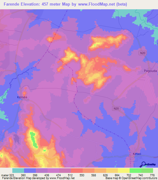 Farende,Togo Elevation Map