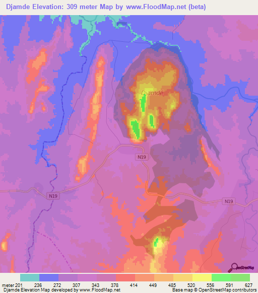 Djamde,Togo Elevation Map