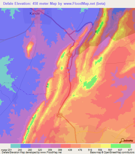 Defale,Togo Elevation Map