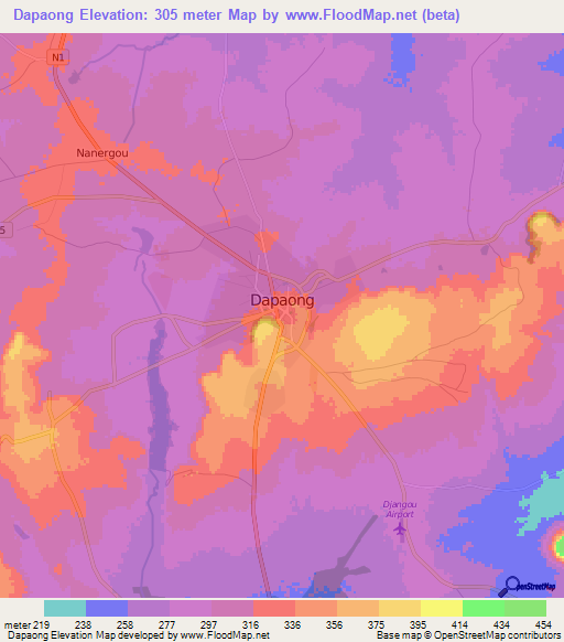 Dapaong,Togo Elevation Map