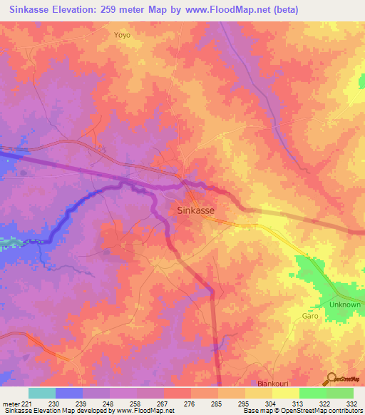 Sinkasse,Togo Elevation Map