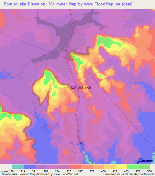 Bombouaka,Togo Elevation Map