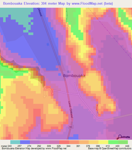 Bombouaka,Togo Elevation Map