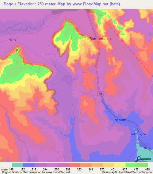 Bogou,Togo Elevation Map