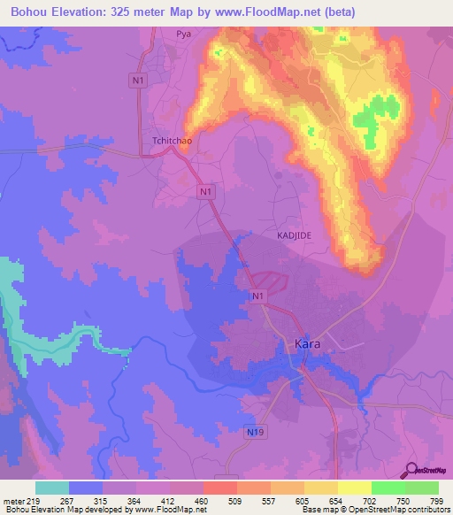 Bohou,Togo Elevation Map