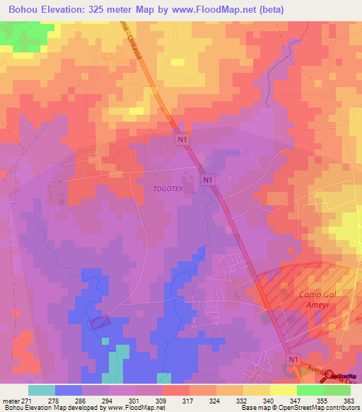 Bohou,Togo Elevation Map