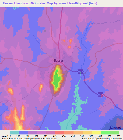 Bassar,Togo Elevation Map