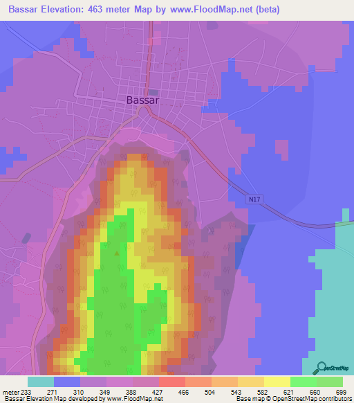 Bassar,Togo Elevation Map