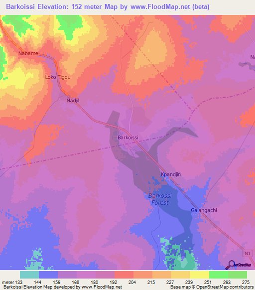 Barkoissi,Togo Elevation Map