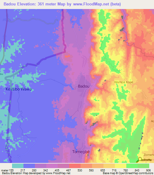 Badou,Togo Elevation Map