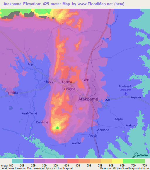 Atakpame,Togo Elevation Map