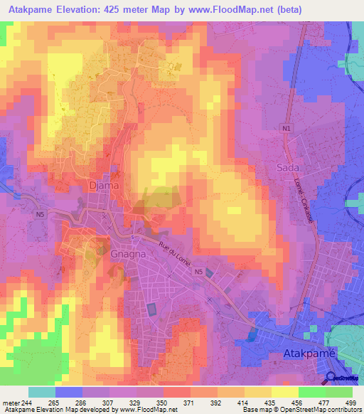 Atakpame,Togo Elevation Map