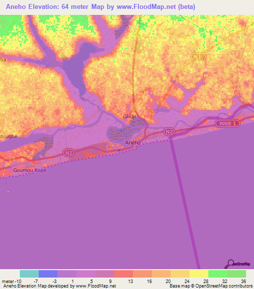 Aneho,Togo Elevation Map