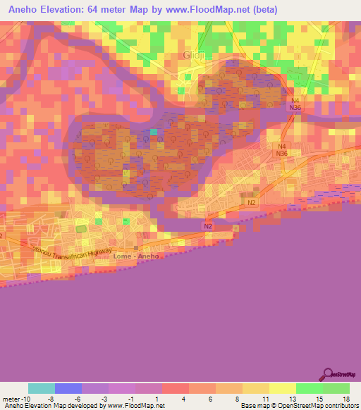 Aneho,Togo Elevation Map