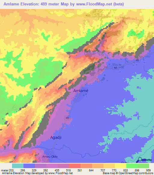 Amlame,Togo Elevation Map