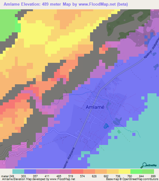 Amlame,Togo Elevation Map