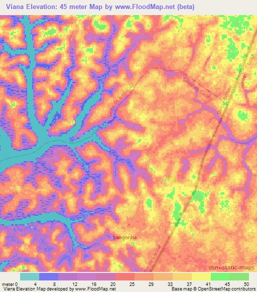 Viana,Guinea-Bissau Elevation Map