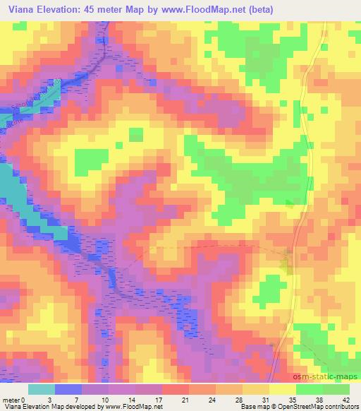 Viana,Guinea-Bissau Elevation Map