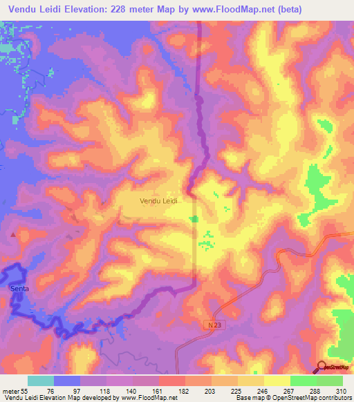 Vendu Leidi,Guinea-Bissau Elevation Map