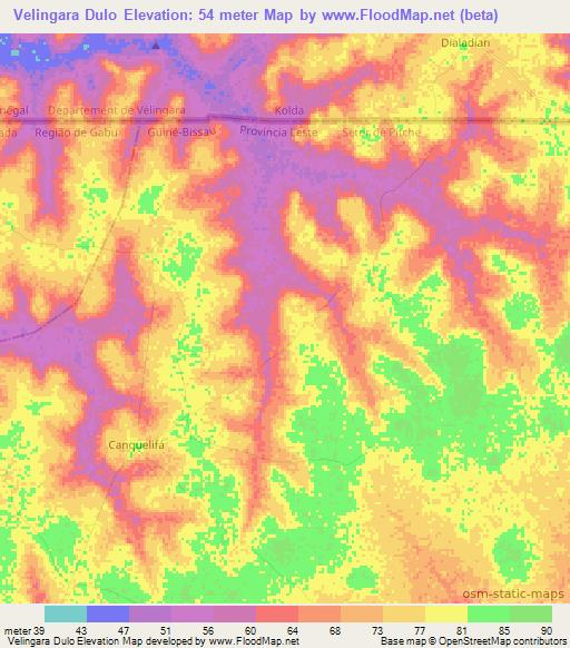 Velingara Dulo,Guinea-Bissau Elevation Map