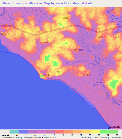 Varela,Guinea-Bissau Elevation Map