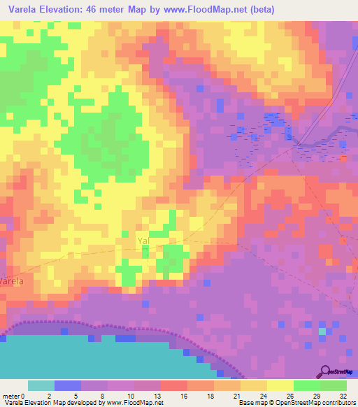 Varela,Guinea-Bissau Elevation Map