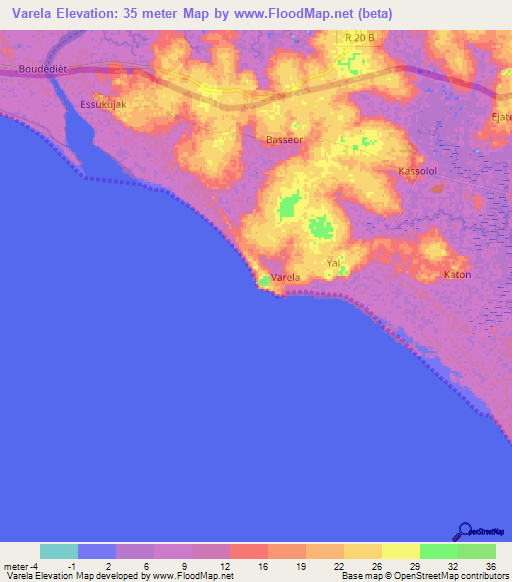 Varela,Guinea-Bissau Elevation Map