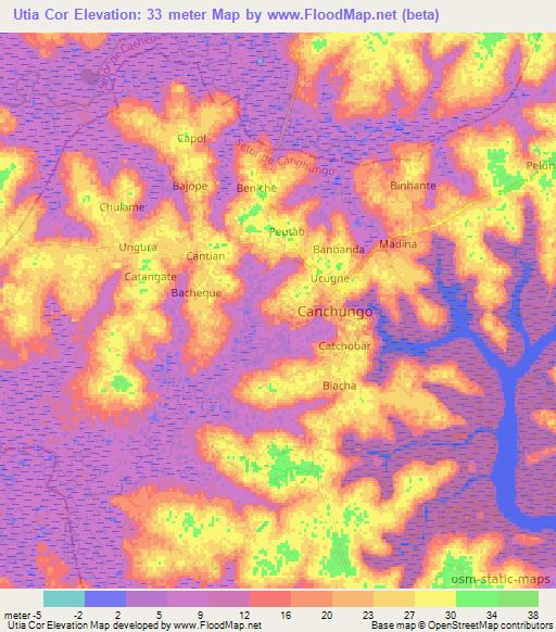 Utia Cor,Guinea-Bissau Elevation Map