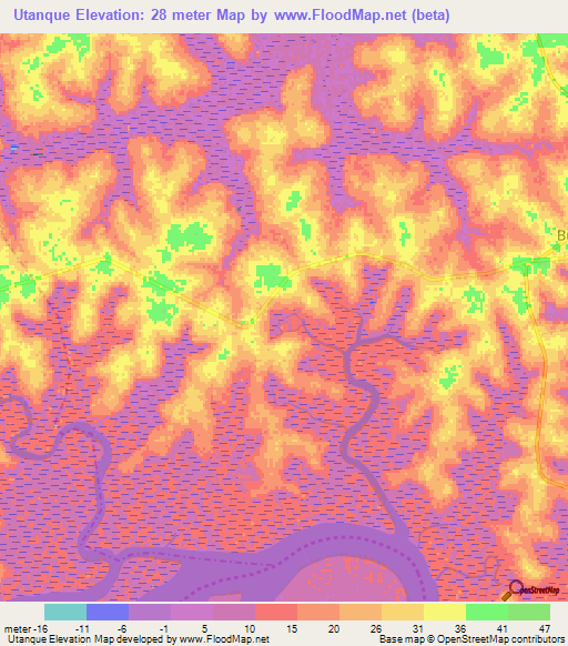 Utanque,Guinea-Bissau Elevation Map