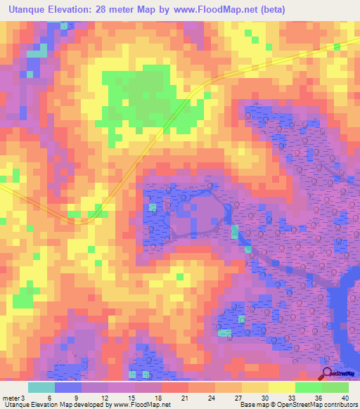 Utanque,Guinea-Bissau Elevation Map