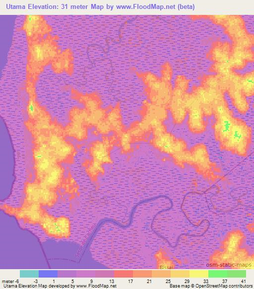 Utama,Guinea-Bissau Elevation Map