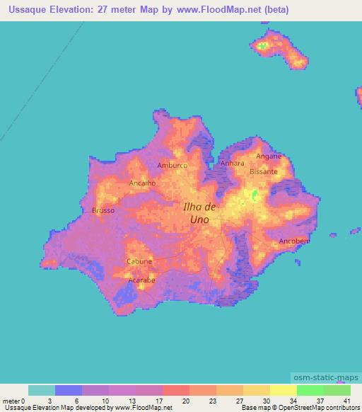 Ussaque,Guinea-Bissau Elevation Map