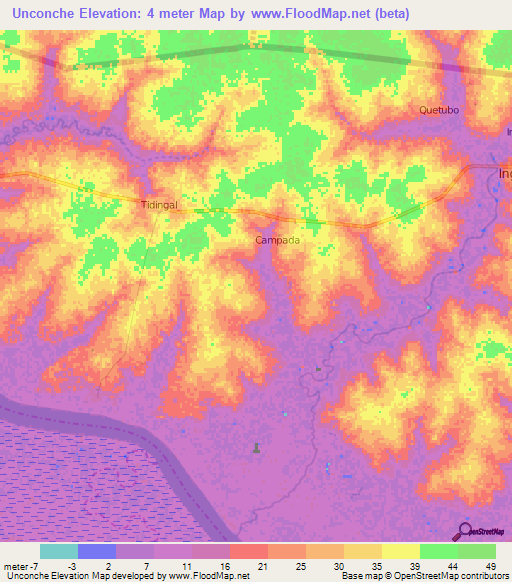 Unconche,Guinea-Bissau Elevation Map