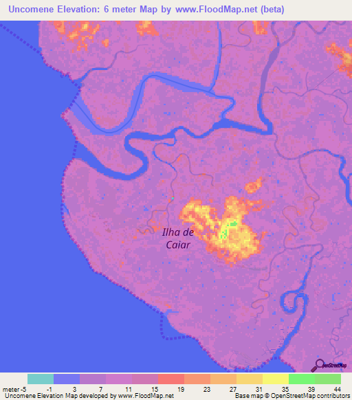 Uncomene,Guinea-Bissau Elevation Map